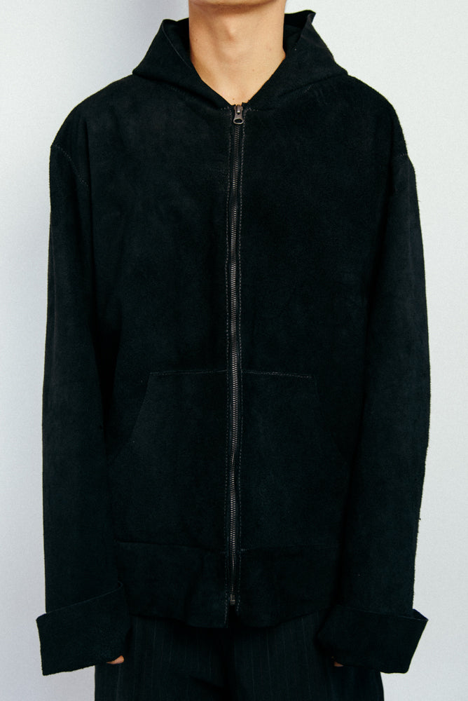 Leather Crust Zipper Hoodie 080