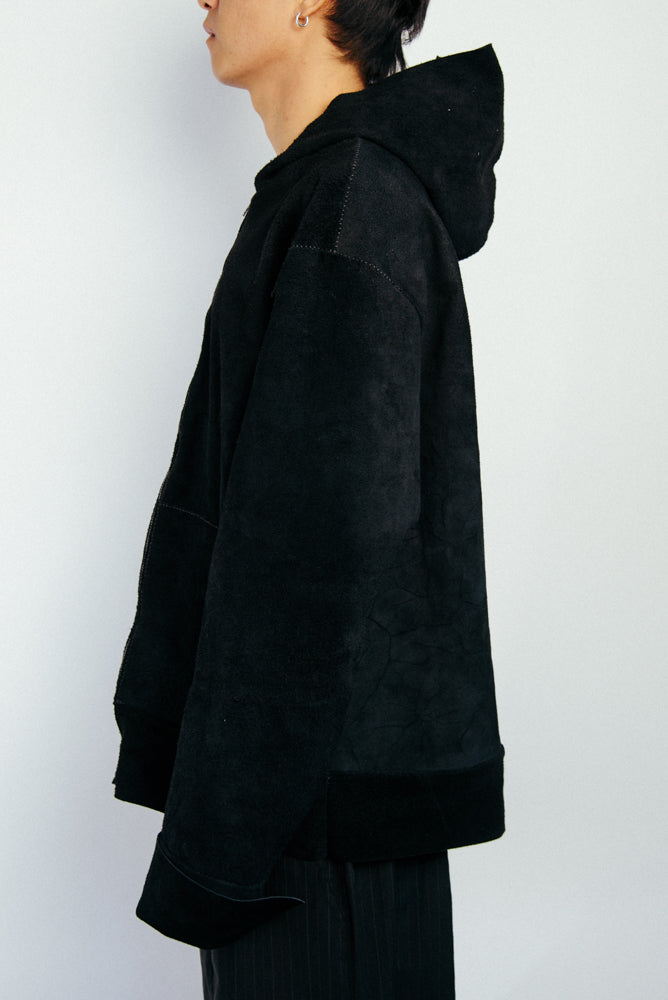 Leather Crust Zipper Hoodie 080
