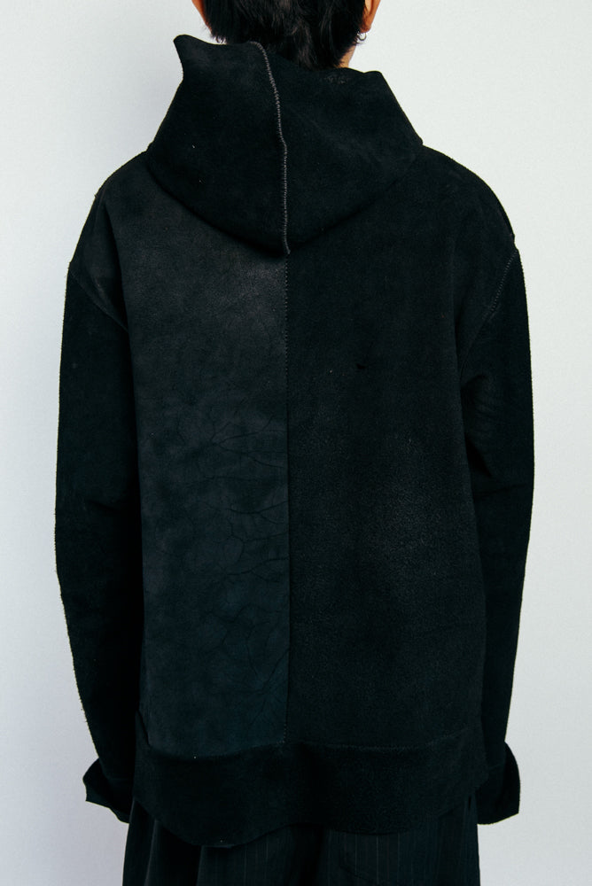 Leather Crust Zipper Hoodie 080
